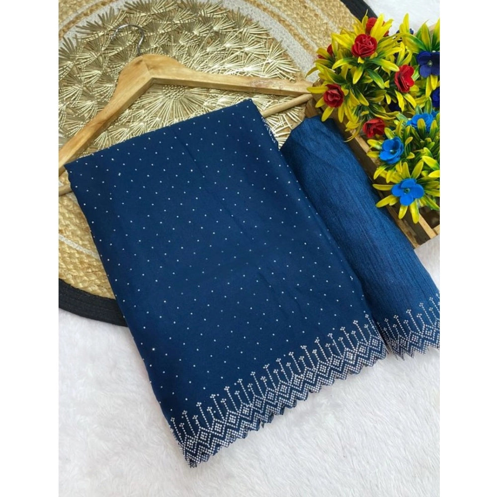 Women's Georgette Stone Work Saree — Light Green