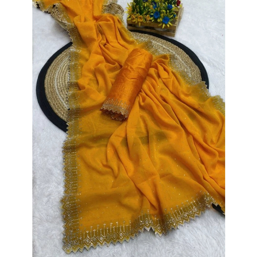 Women's Georgette Stone Work Saree — Yellow