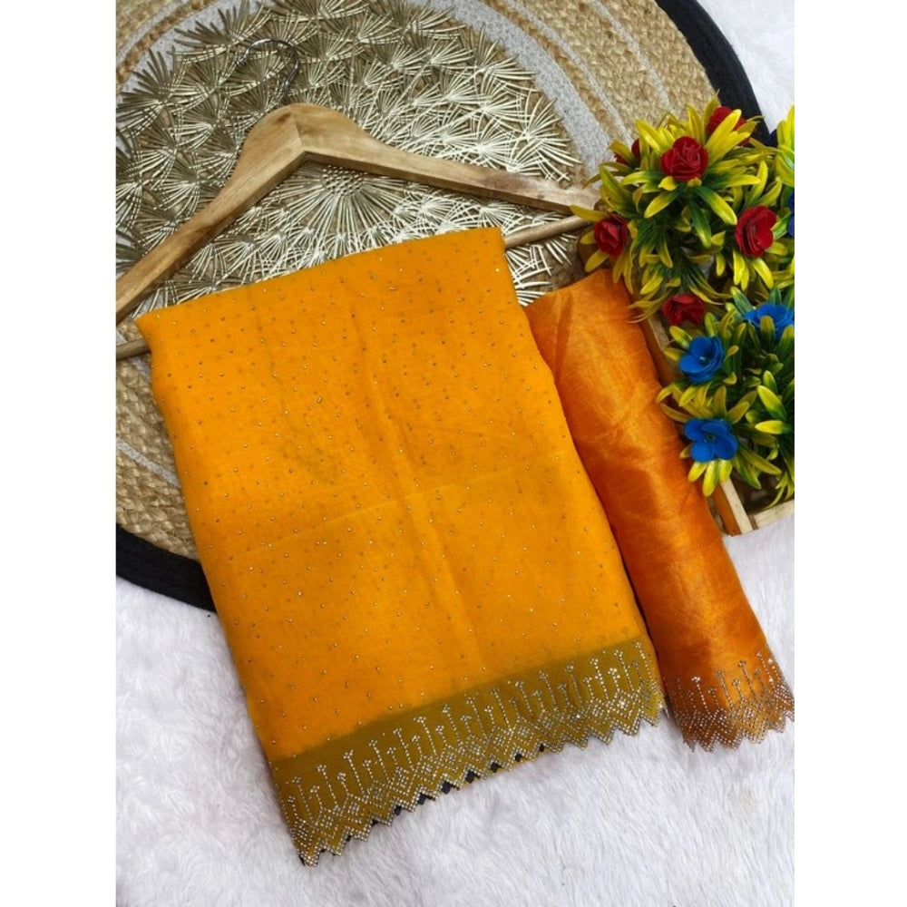 Women's Georgette Stone Work Saree — Yellow