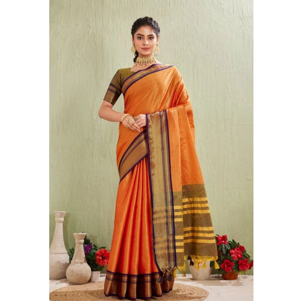 Women's Silk Blended Jaquard Woven Saree — Orange