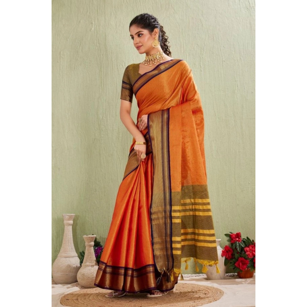 Women's Silk Blended Jaquard Woven Saree — Orange