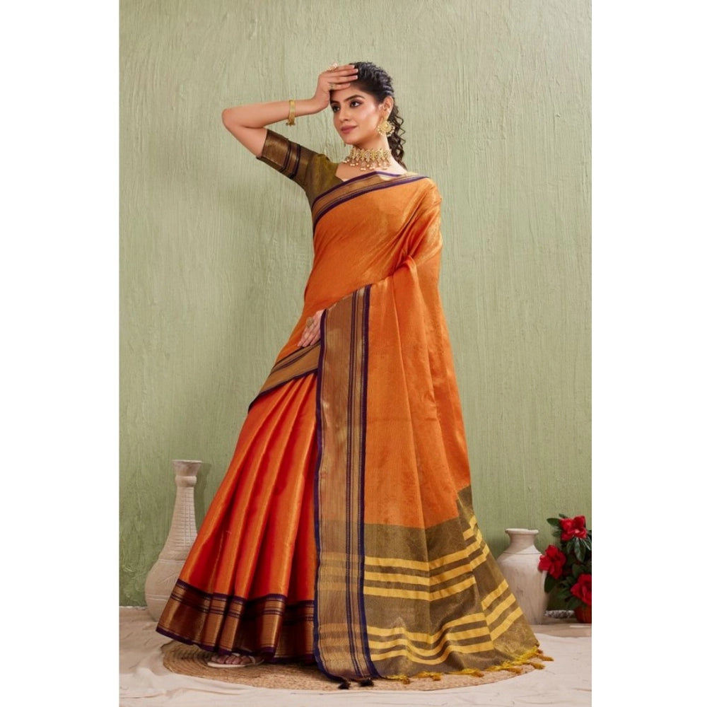 Women's Silk Blended Jaquard Woven Saree — Orange