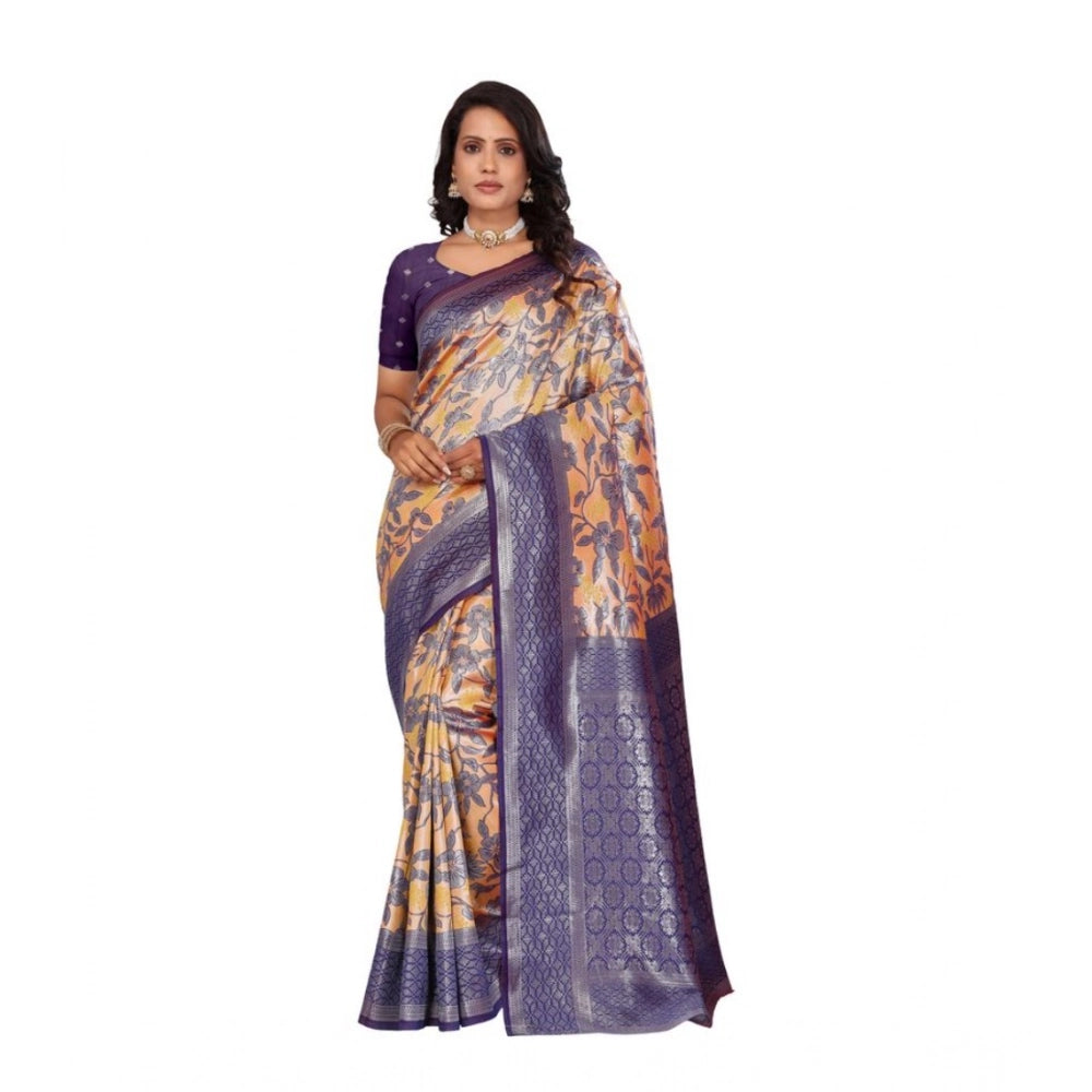 Women's Banarasi Silk Jaquard Woven Saree — Orange