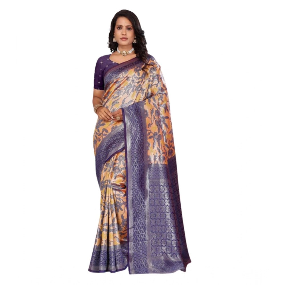Women's Banarasi Silk Jaquard Woven Saree — Orange