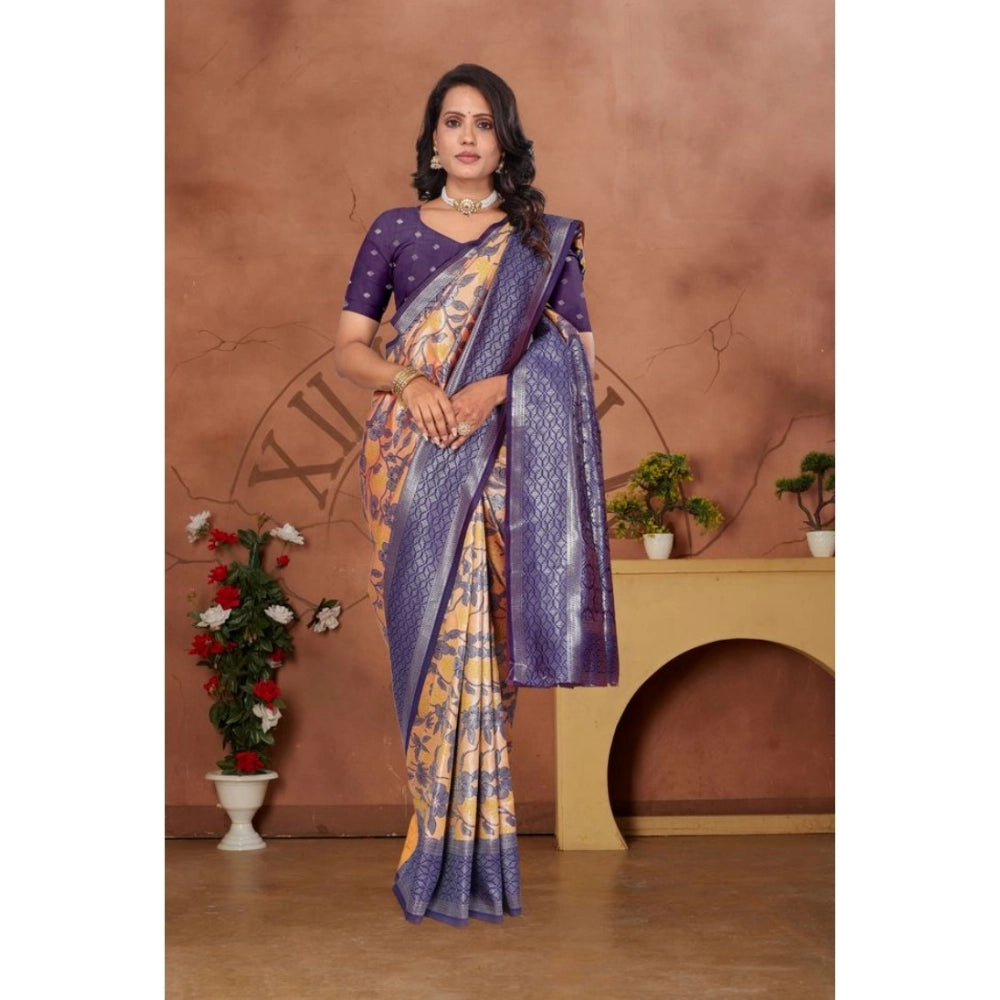 Women's Banarasi Silk Jaquard Woven Saree — Orange