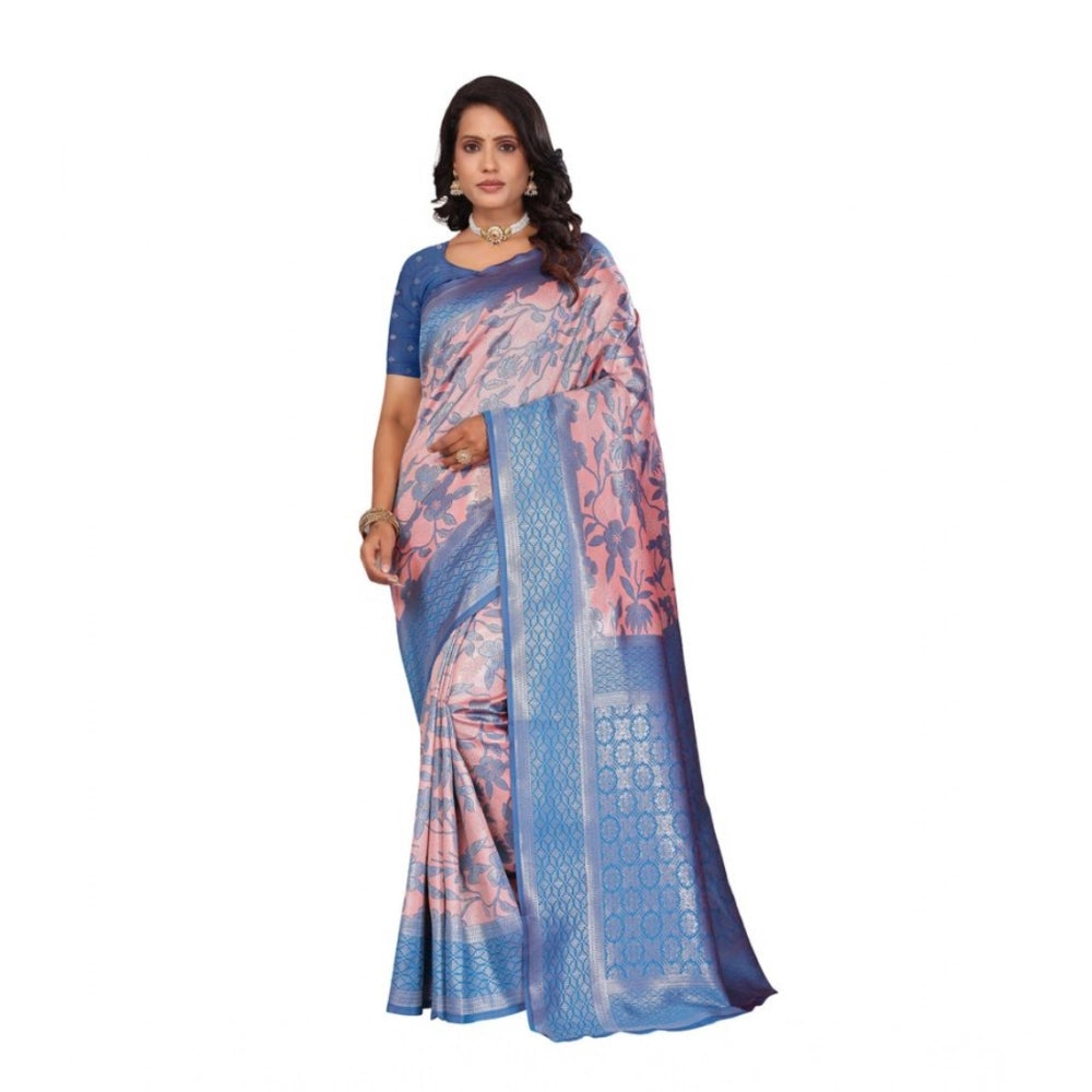 Women's Banarasi Silk Jaquard Woven Saree — Pink · rozi