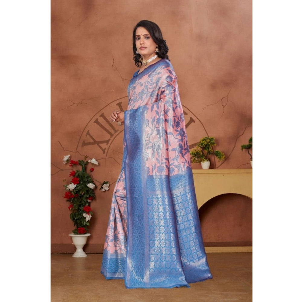 Women's Banarasi Silk Jaquard Woven Saree — Pink · rozi