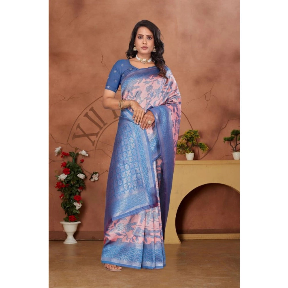 Women's Banarasi Silk Jaquard Woven Saree — Pink · rozi