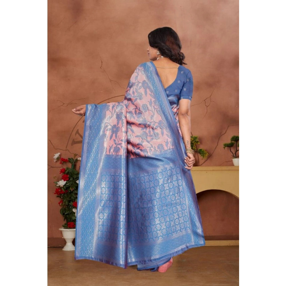 Women's Banarasi Silk Jaquard Woven Saree — Pink · rozi