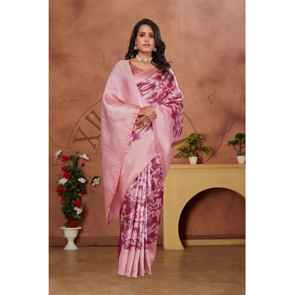 Women's Banarasi Silk Jaquard Woven Saree — Pink · Prle