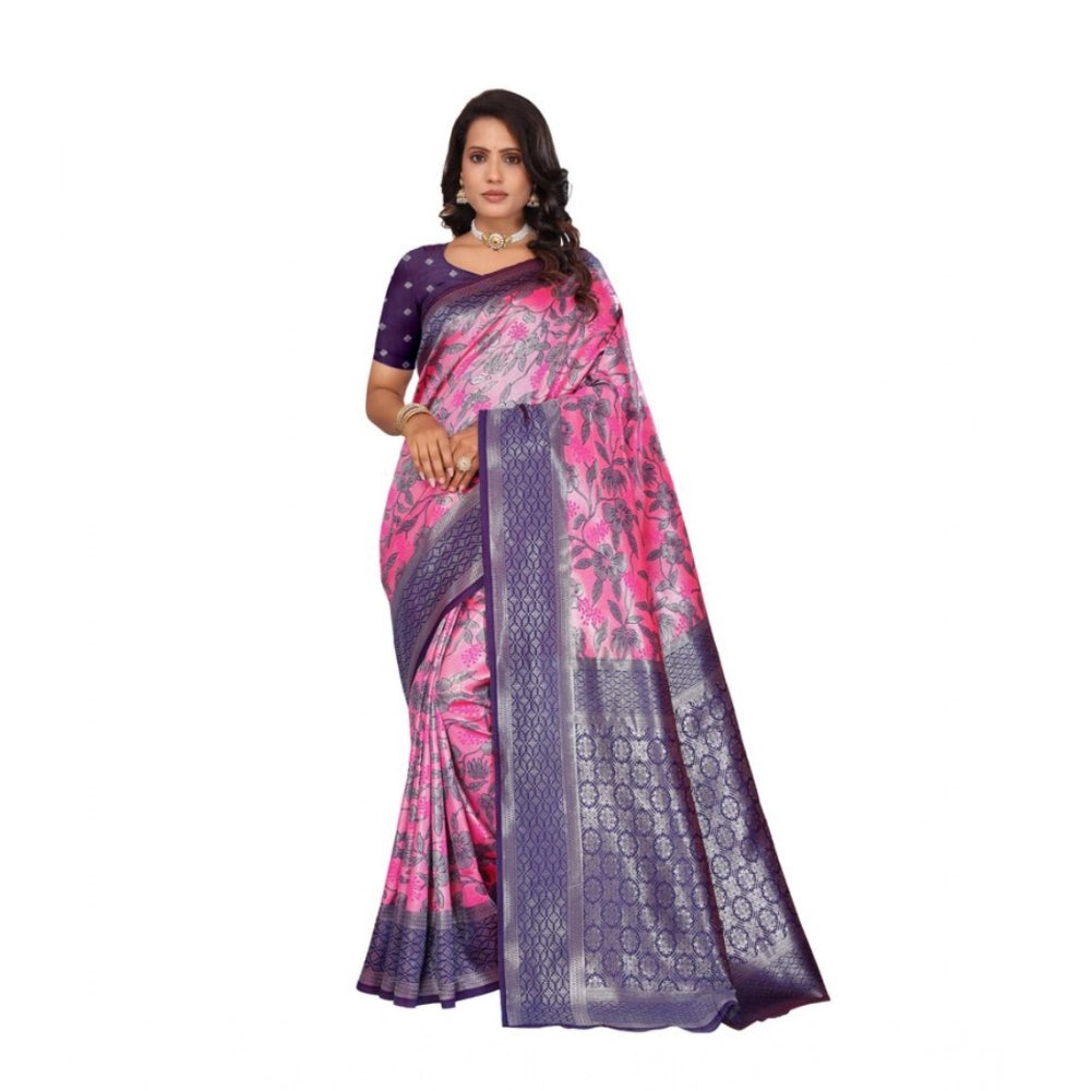 Women's Banarasi Silk Jaquard Woven Saree — Pink · Prle