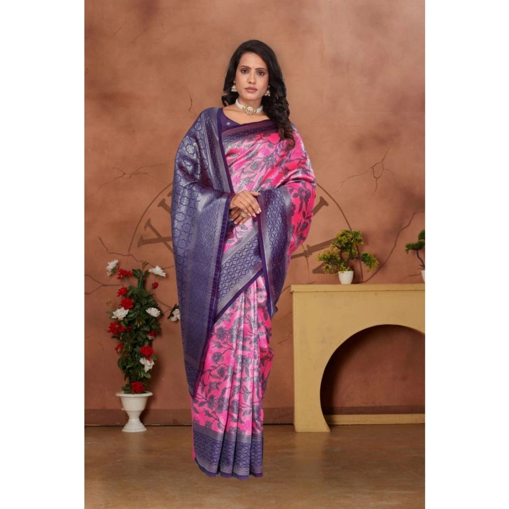 Women's Banarasi Silk Jaquard Woven Saree — Pink · Prle