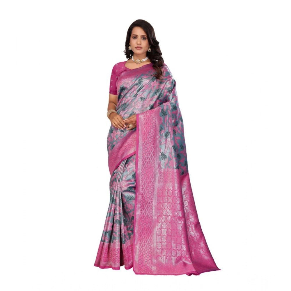 Women's Banarasi Silk Jaquard Woven Saree — Pink · kRma