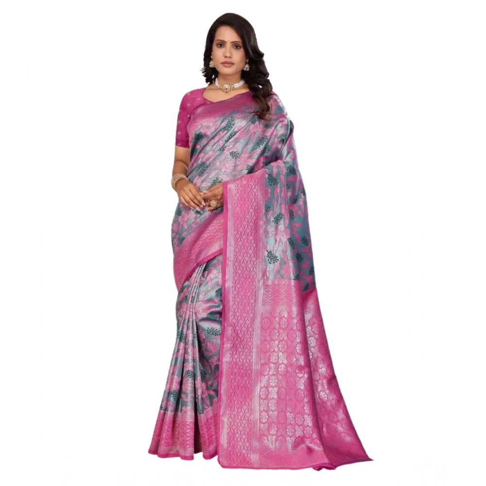 Women's Banarasi Silk Jaquard Woven Saree — Pink · kRma