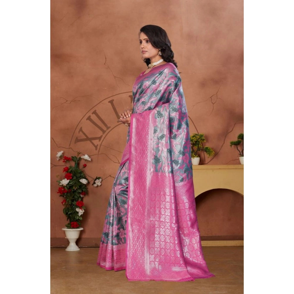 Women's Banarasi Silk Jaquard Woven Saree — Pink · kRma