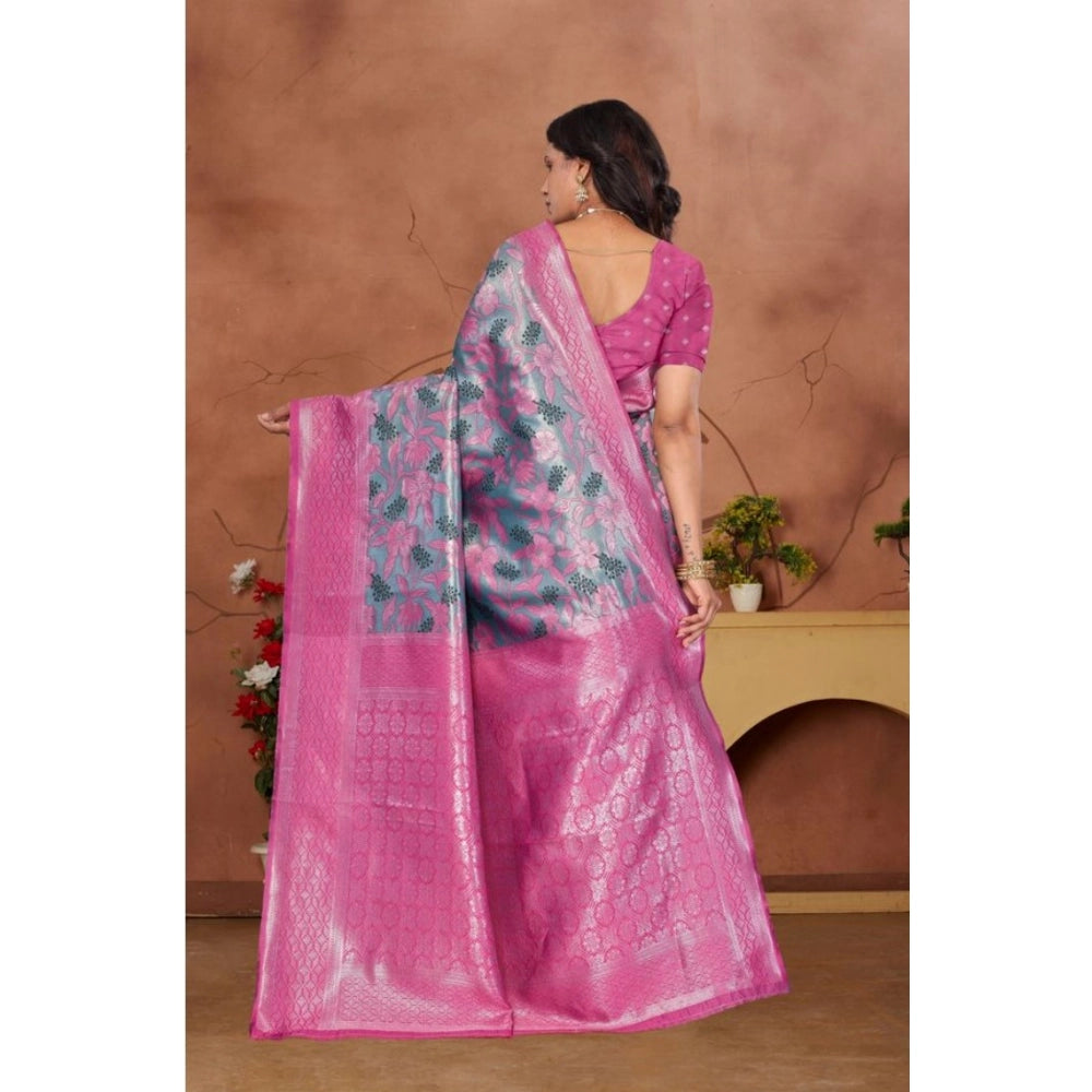 Women's Banarasi Silk Jaquard Woven Saree — Pink · kRma