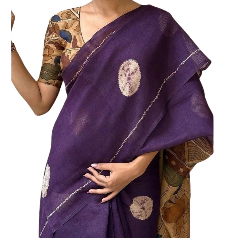 Women's Linen Printed Saree — Purple · Wine