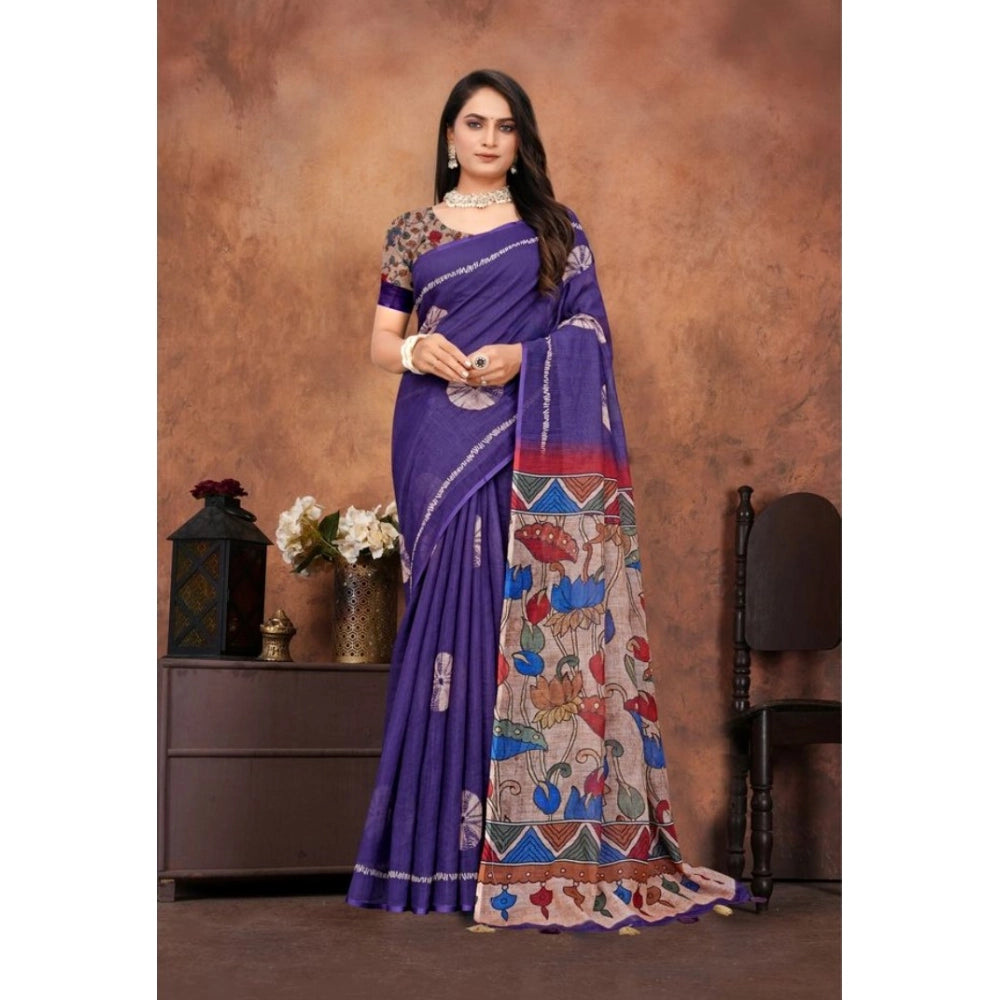 Women's Linen Printed Saree — Purple · bali