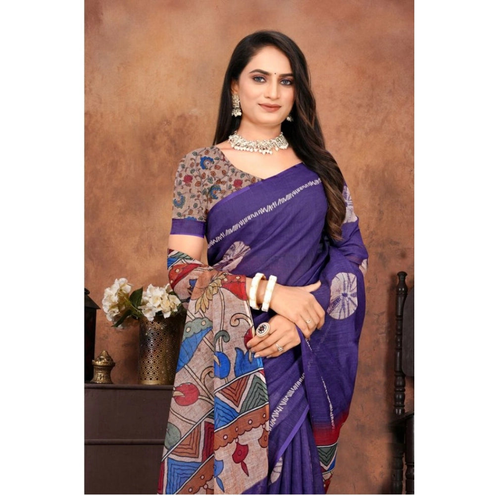 Women's Linen Printed Saree — Purple · bali