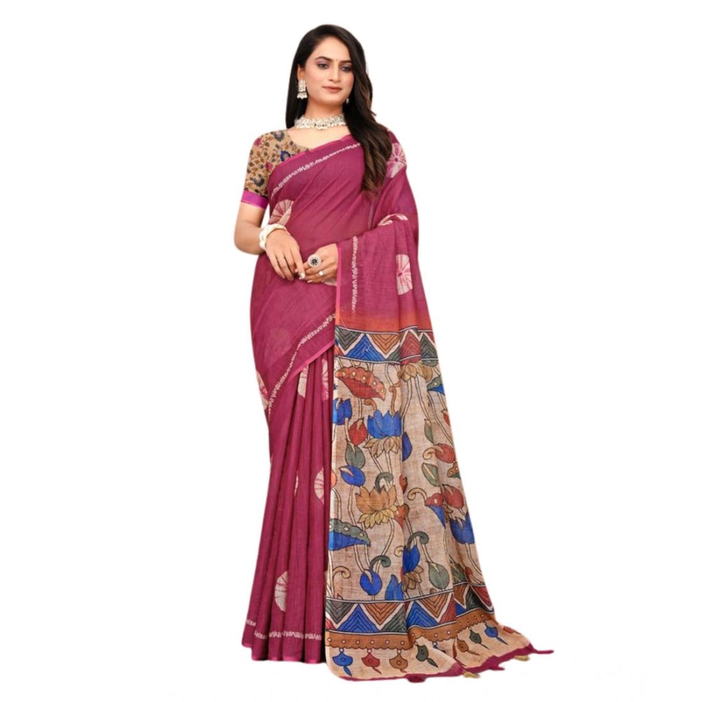 Women's Linen Printed Saree — Purple · Mgta