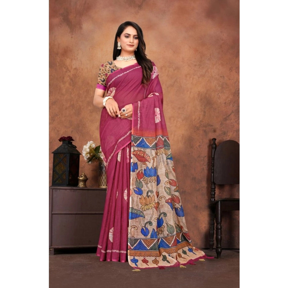 Women's Linen Printed Saree — Purple · Mgta