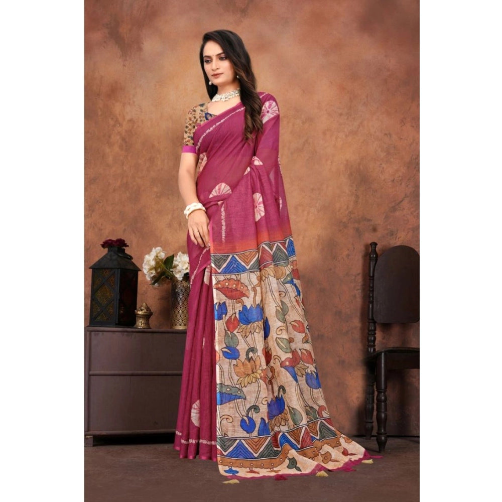 Women's Linen Printed Saree — Purple · Mgta
