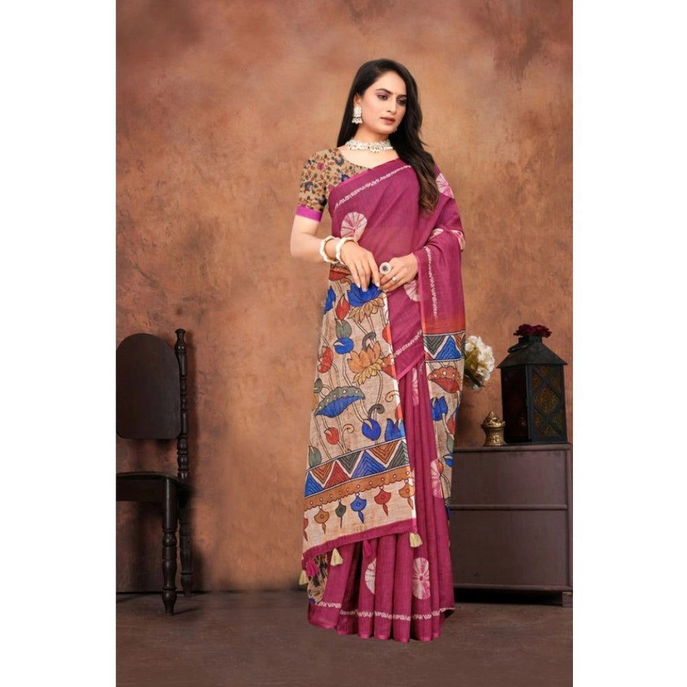 Women's Linen Printed Saree — Purple · Mgta