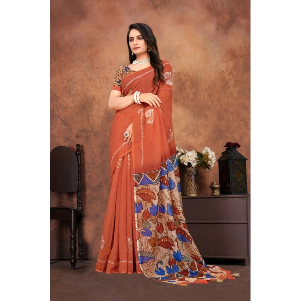 Women's Linen Printed Saree — Red · liya
