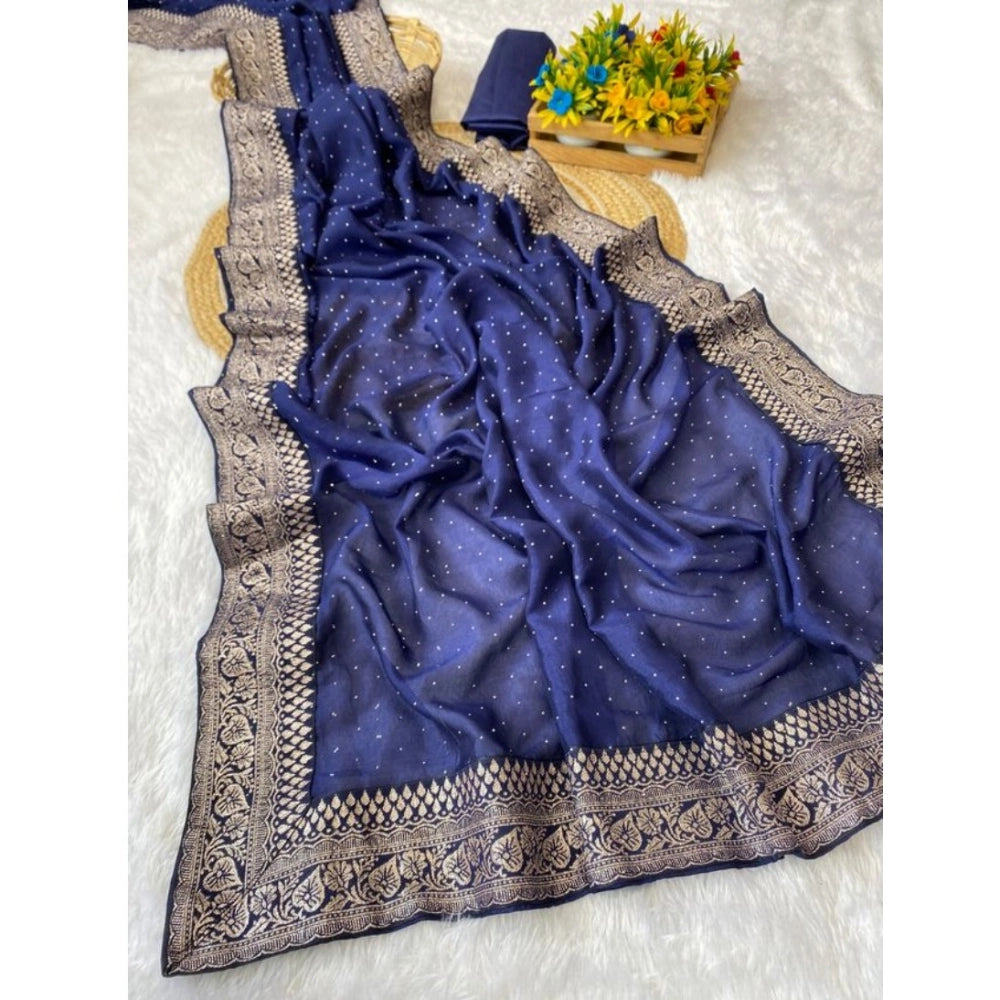 Women's Silk Embroidred Saree — Blue · _Nvy