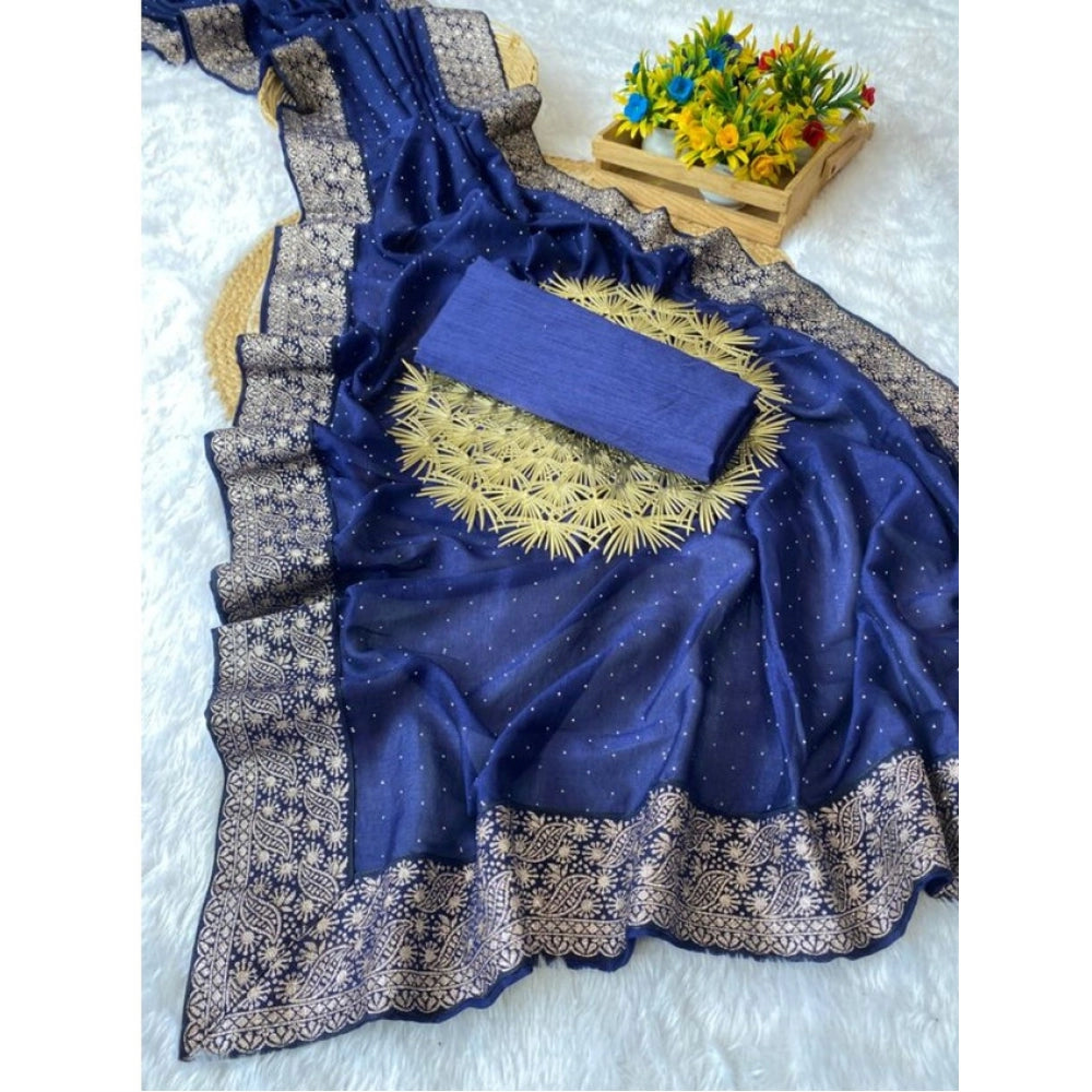 Women's Silk Embroidred Saree — Blue · _Nvy