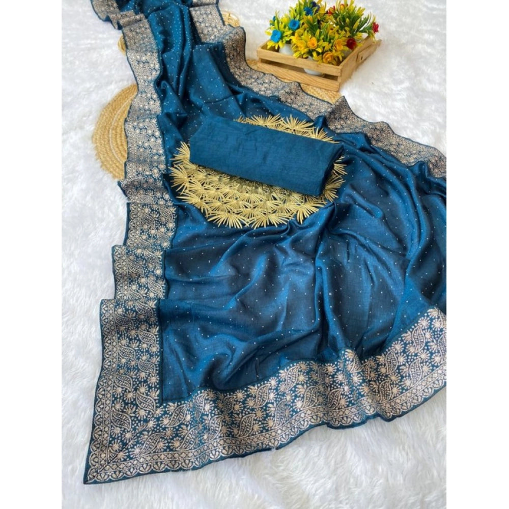 Women's Silk Embroidred Saree — Light Green · _Rma