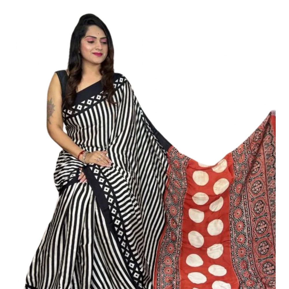 Women's Satin Printed Saree — Black · _101