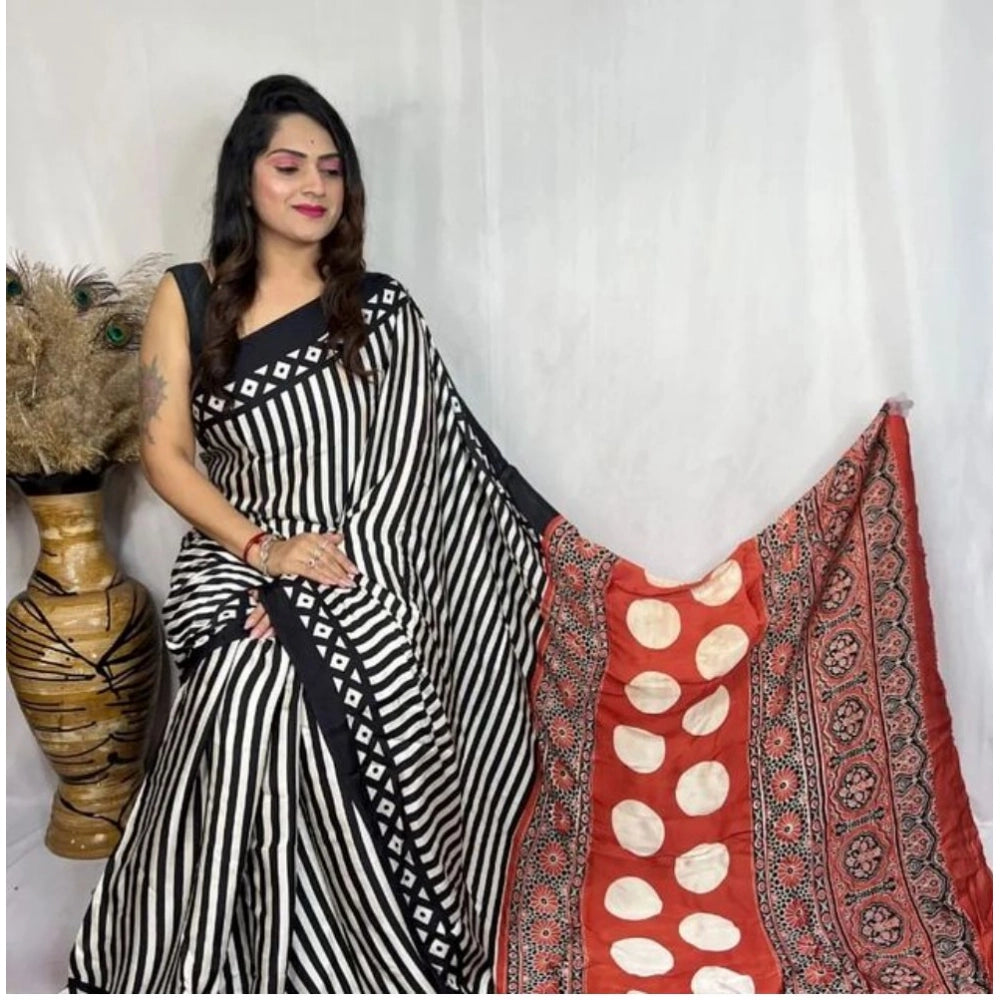 Women's Satin Printed Saree — Black · _101