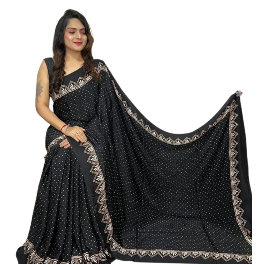 Women's Satin Printed Saree — Black · _102