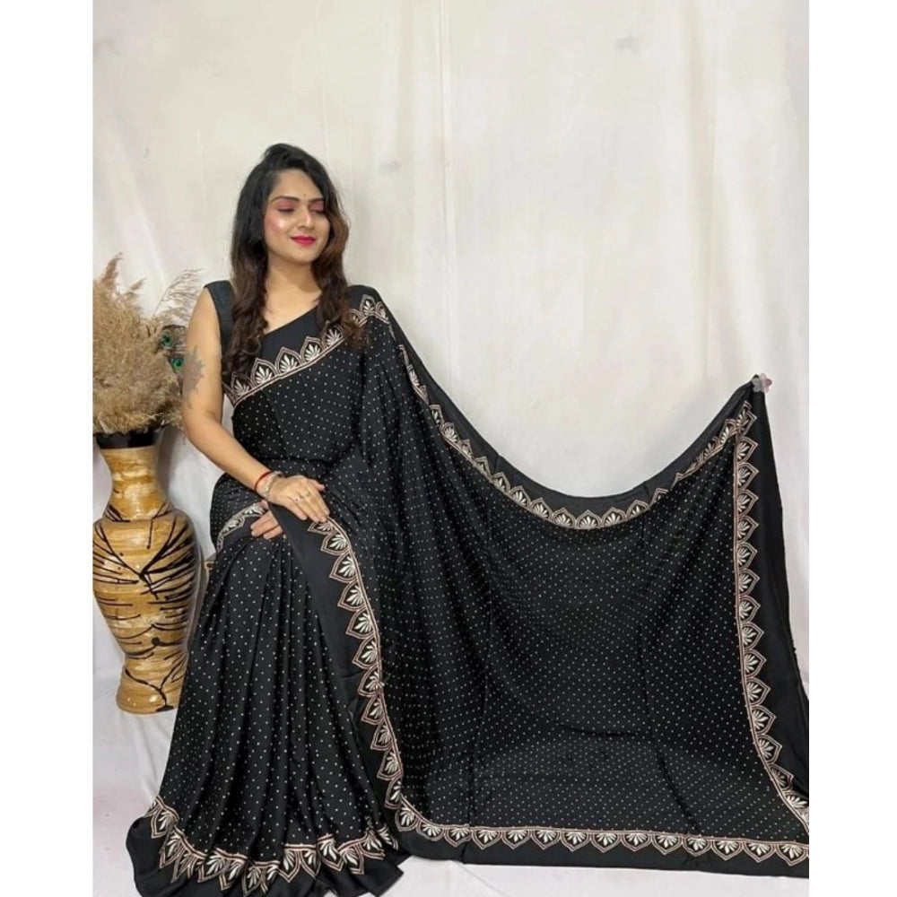 Women's Satin Printed Saree — Black · _102