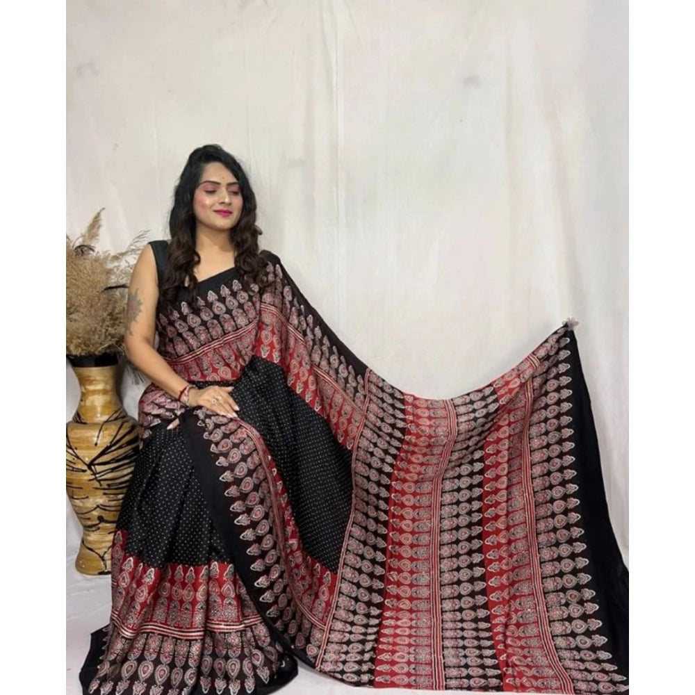 Women's Satin Printed Saree — Black · _103