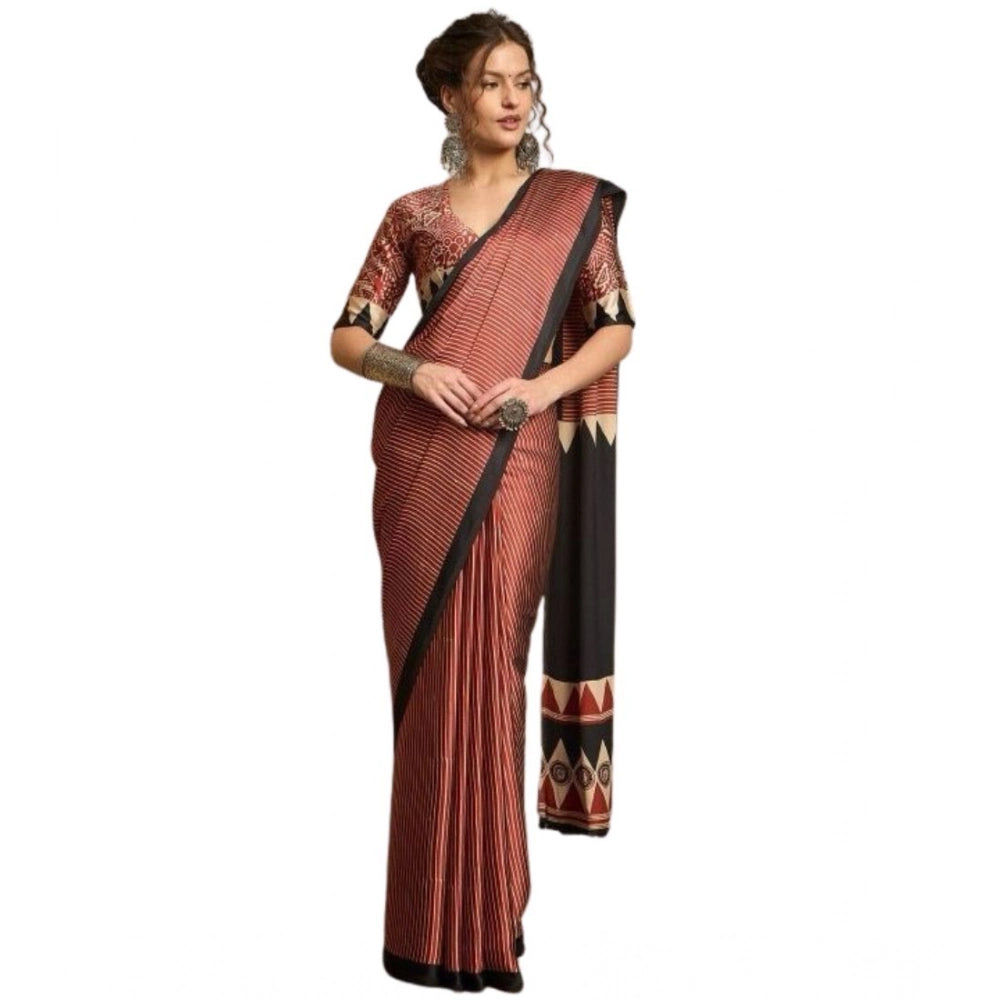 Women's Satin Printed Saree — Black · _106