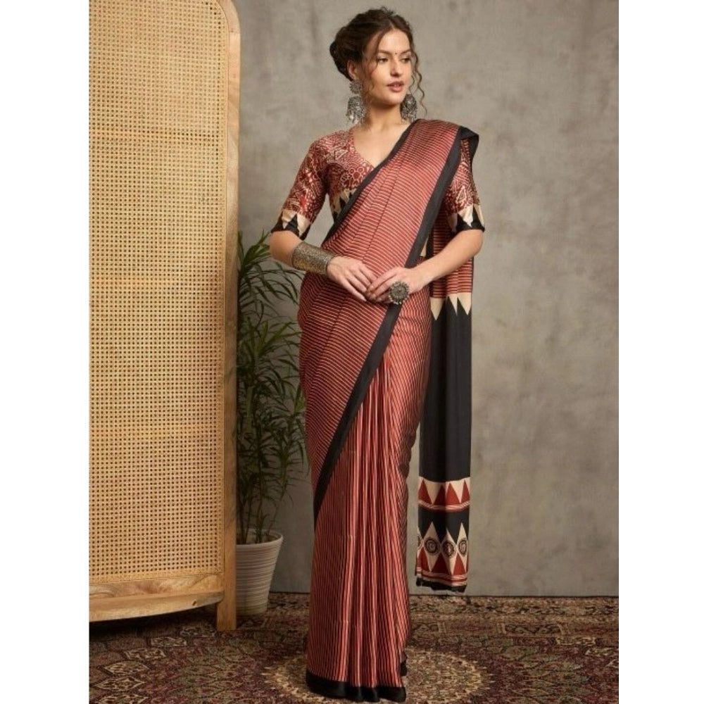 Women's Satin Printed Saree — Black · _106