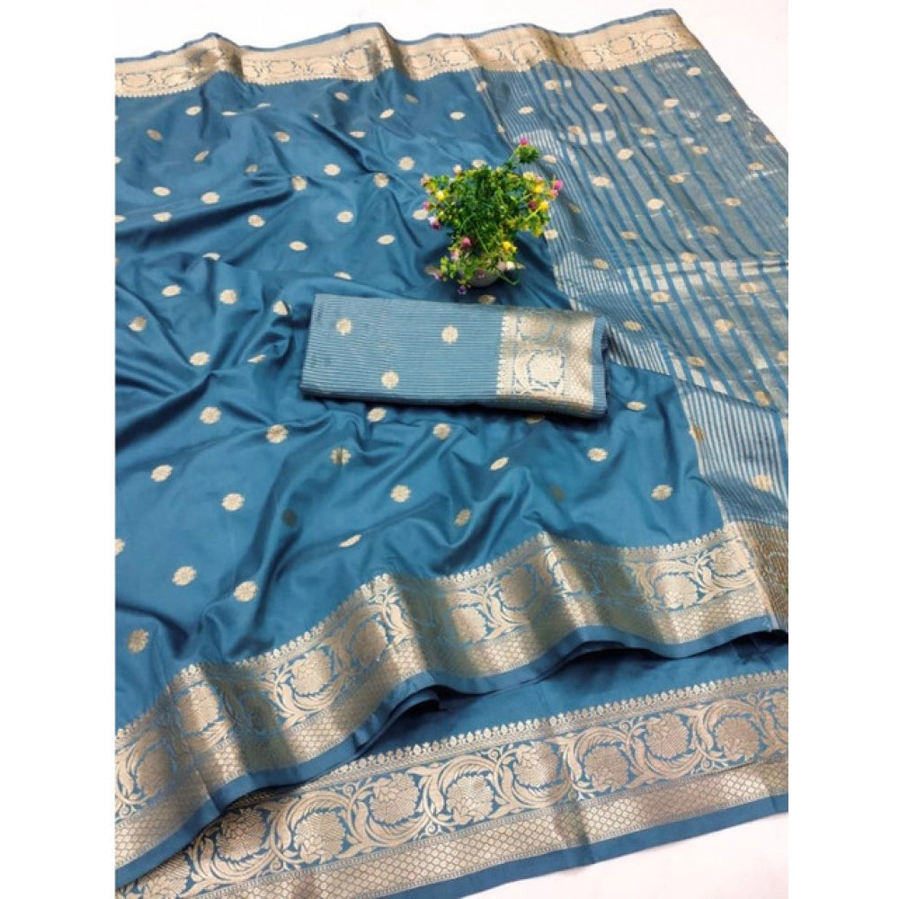 Women's Jacquard Silk Jaquard Woven Saree — Light Blue · _Sky