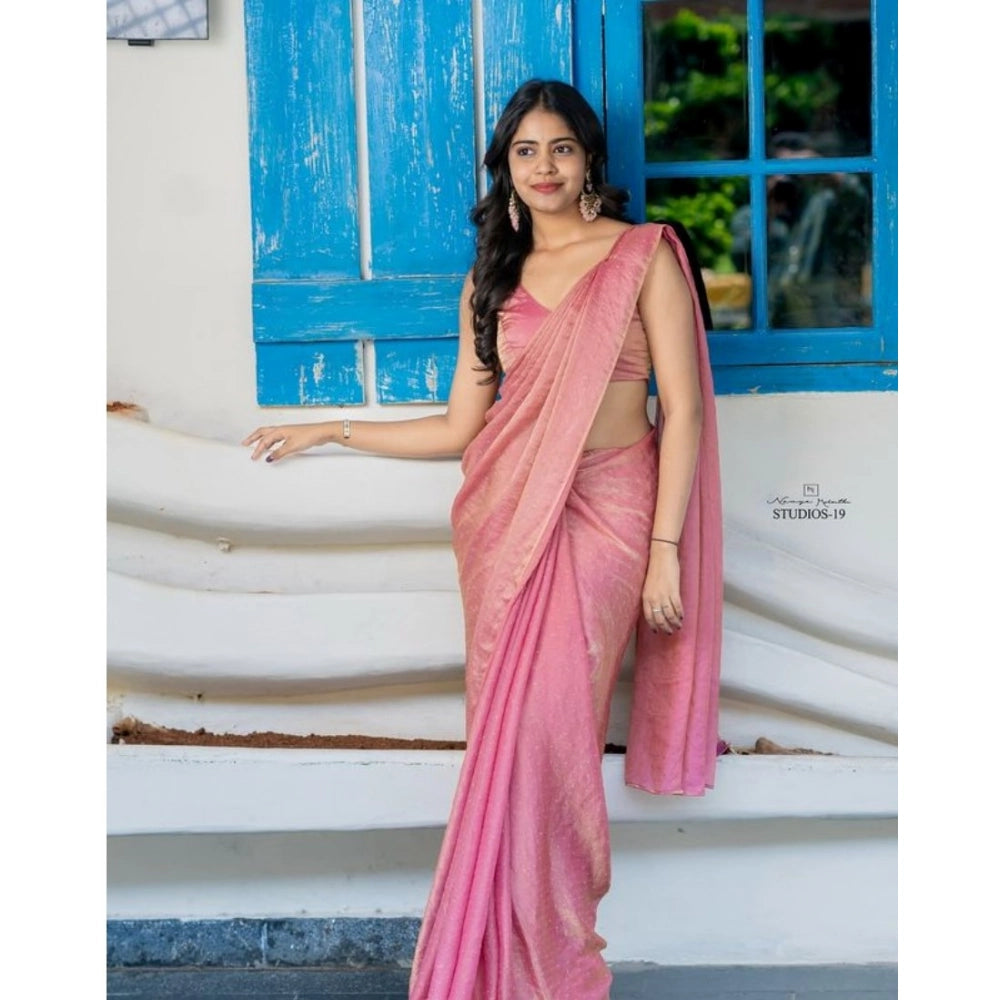 Women's Silk Embroidred Saree — Pink · jari
