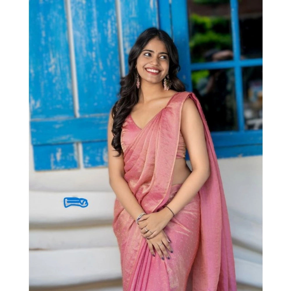 Women's Silk Embroidred Saree — Pink · jari