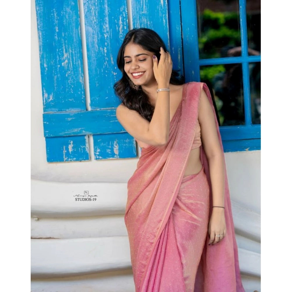 Women's Silk Embroidred Saree — Pink · jari