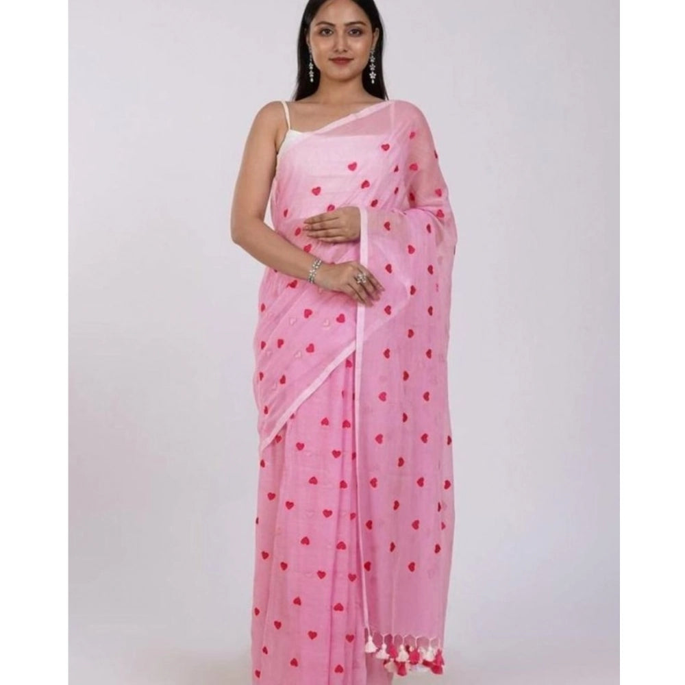 Women's Linen Printed Saree — Pink · yPnk