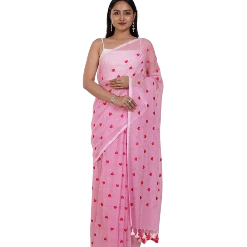 Women's Linen Printed Saree — Pink · yPnk