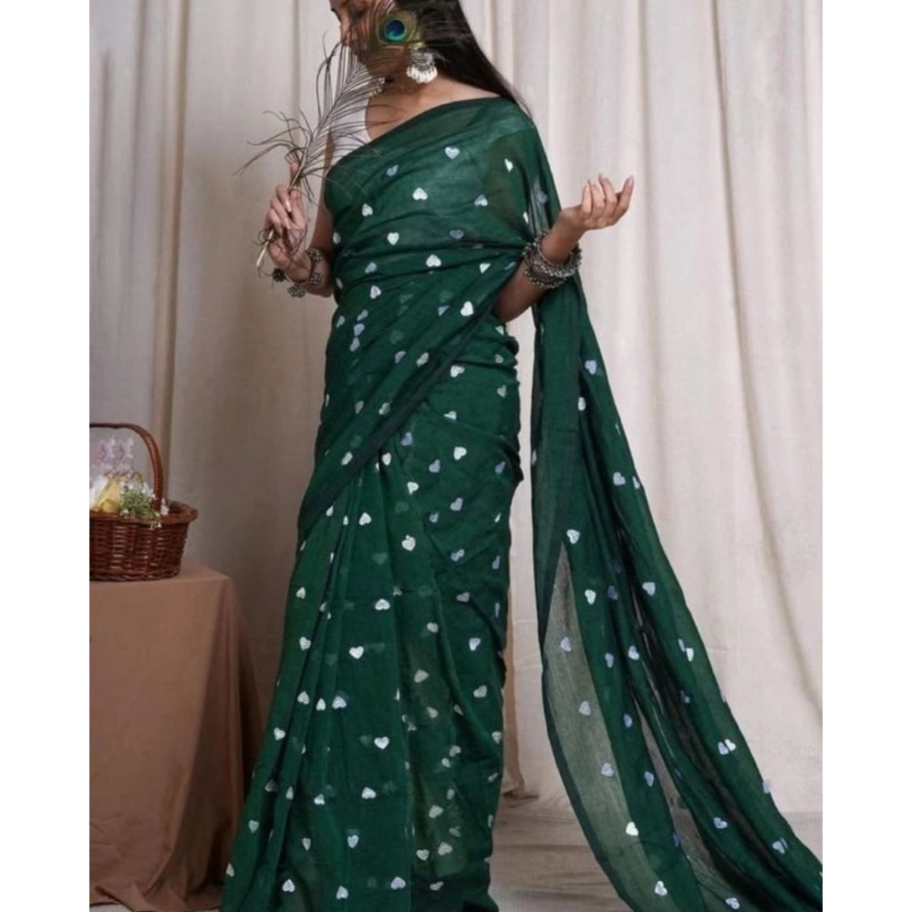 Women's Linen Printed Saree — Green · nWht
