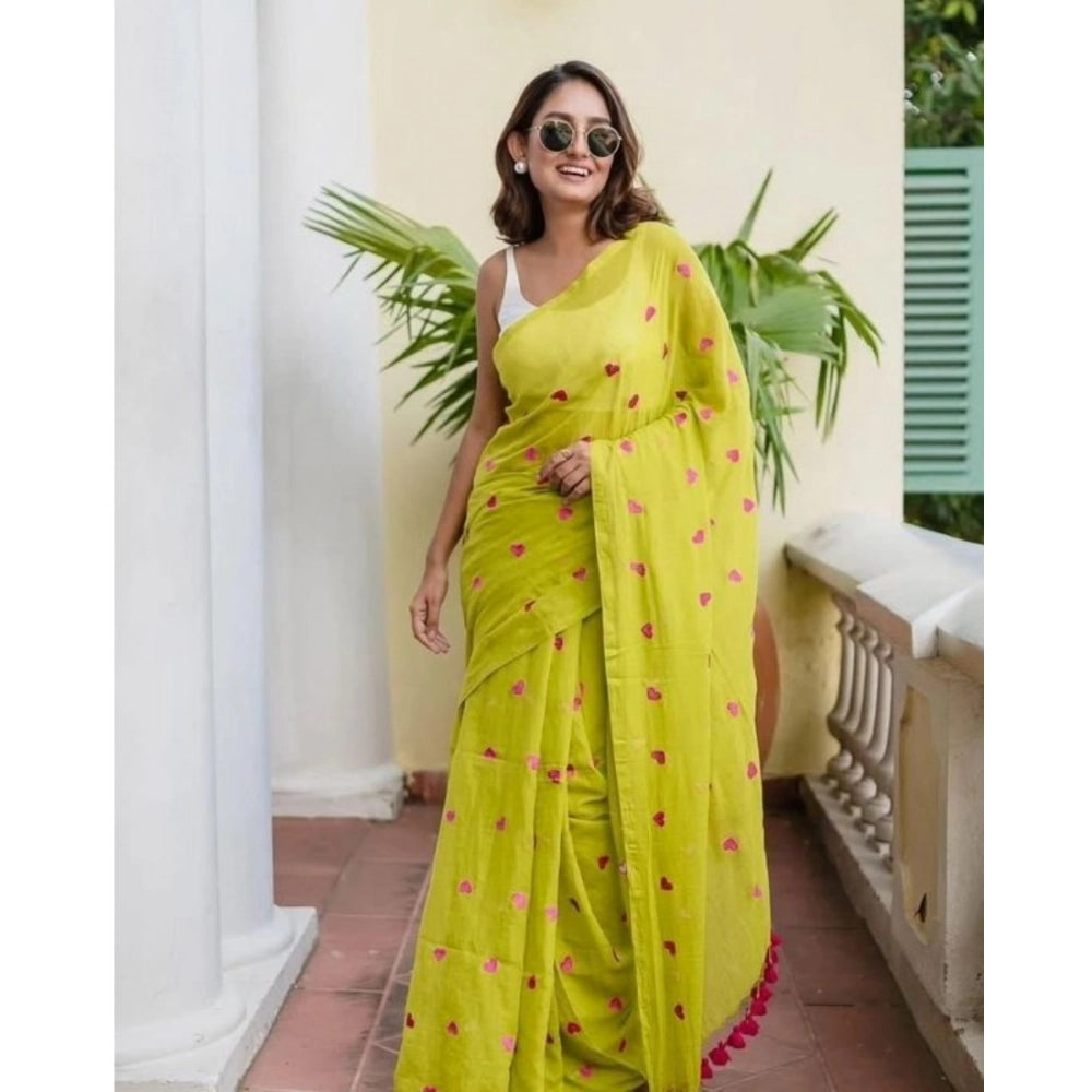Women's Linen Printed Saree — Light Green