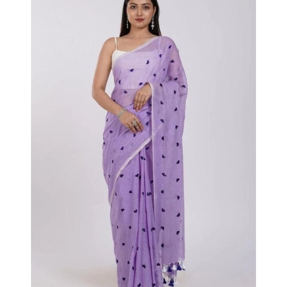 Women's Linen Printed Saree — Purple · late