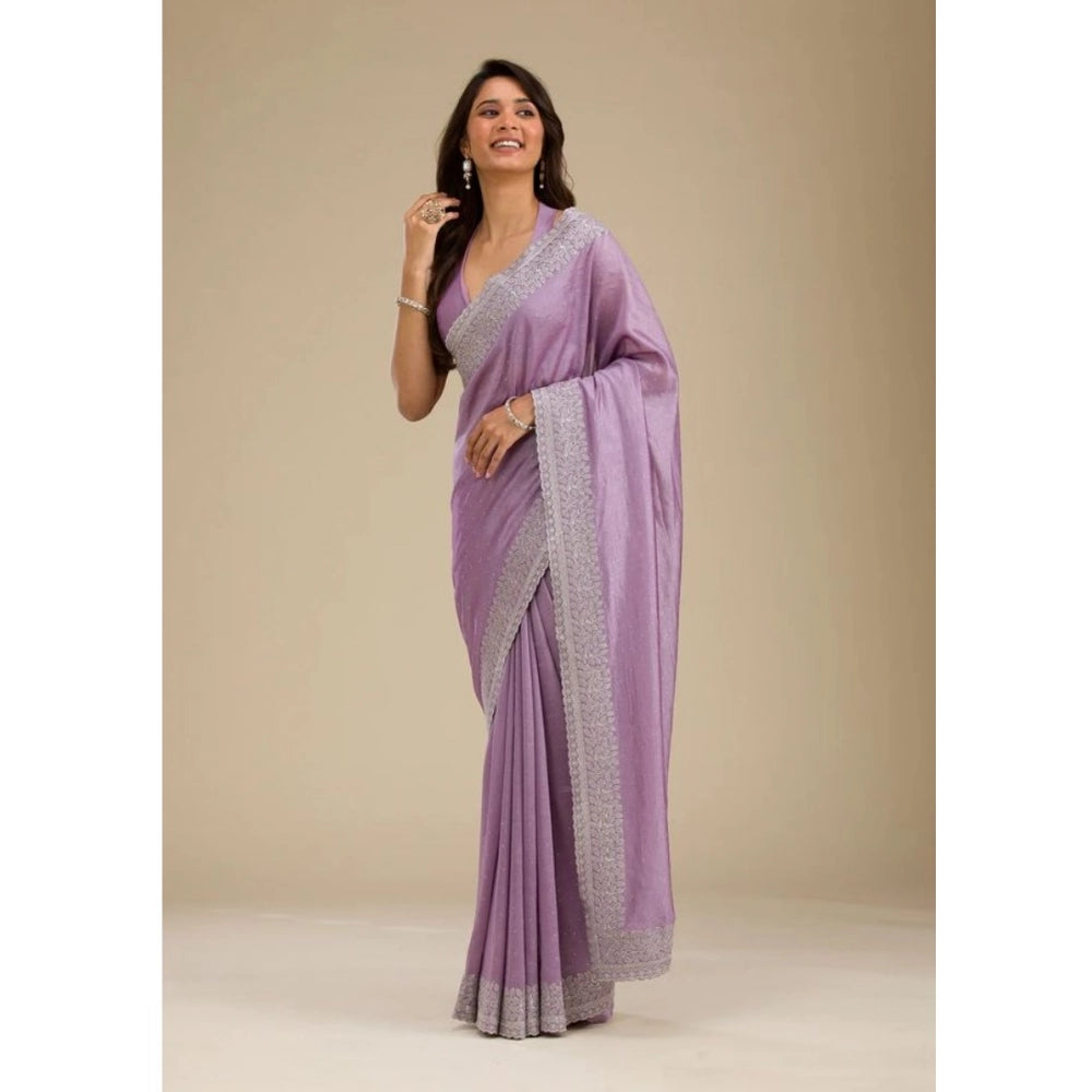 Women's Silk Embroidred Saree — Purple · Lvdr