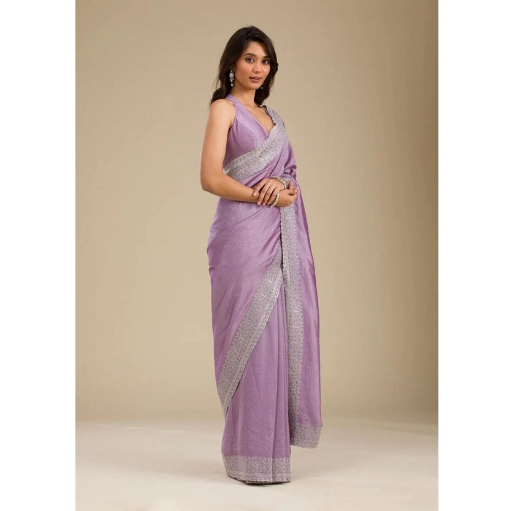 Women's Silk Embroidred Saree — Purple · Lvdr