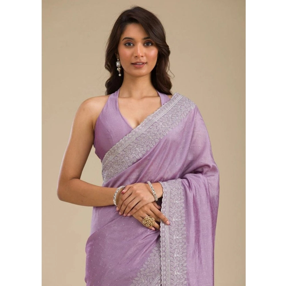 Women's Silk Embroidred Saree — Purple · Lvdr